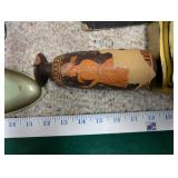 Collection of Vintage Decorative Items Including Art of Chokin Plate, Brass Vases, and Textiles