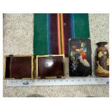 Collection of Vintage Decorative Items Including Art of Chokin Plate, Brass Vases, and Textiles