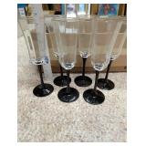 Set of 6 Clear Champagne Flutes with Black Stems