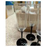Set of 6 Clear Champagne Flutes with Black Stems