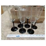 Set of 6 Clear Champagne Flutes with Black Stems