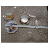 Collection of Vintage Glass and Porcelain Tableware Including Plates, Pitchers, and Decorative Dishes