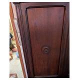 Vintage Wood Cabinet with Ornate Detailing and Drawer