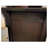 Vintage Wood Cabinet with Ornate Detailing and Drawer