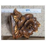 Vintage Home Decor Lot with Carved Bookends, Wall Plaque, Brass Plate, and Nesting Dolls