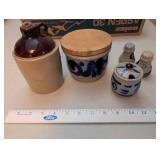 Stoneware Mini Crocks, Jug, and Salt & Pepper Shakers Set