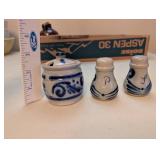 Stoneware Mini Crocks, Jug, and Salt & Pepper Shakers Set