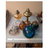 Group of Vintage Oil Lamps and Lamp Parts