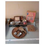 Vintage Assorted Home Decor, Trinkets, and Handy Andy Tool Chest Set