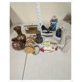 Vintage Collectibles Lot: Vases, Fishing Lures, Edison Record, Mini Clock and More