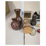 Vintage Collectibles Lot: Vases, Fishing Lures, Edison Record, Mini Clock and More