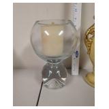 Glass Candle Holder and Ornate Floral Ceramic Vase Set