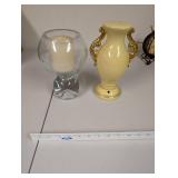 Glass Candle Holder and Ornate Floral Ceramic Vase Set