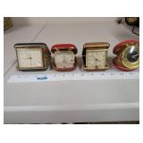 Set of 4 Vintage Travel Alarm Clocks Elgin and Homestead