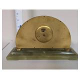 Vintage Swiss 8-Day Brass & Green Onyx Desk Clock