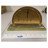 Vintage Swiss 8-Day Brass & Green Onyx Desk Clock