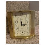 Pair of Brass Mantel Clocks Including Linden Westminster and Rotating Pendulum Clock