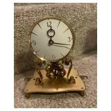 Pair of Brass Mantel Clocks Including Linden Westminster and Rotating Pendulum Clock