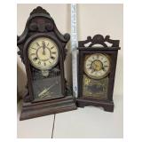 Pair of Antique Wooden Mantel Clocks with Roman Numeral Dials