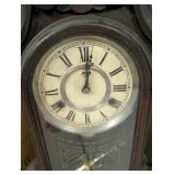 Pair of Antique Wooden Mantel Clocks with Roman Numeral Dials