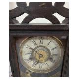 Pair of Antique Wooden Mantel Clocks with Roman Numeral Dials