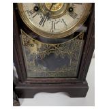 Pair of Antique Wooden Mantel Clocks with Roman Numeral Dials