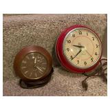 Pair of Westclox Vintage Electric Clocks - Brown and Red Metal Cases