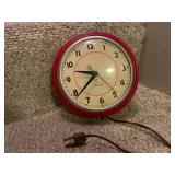 Pair of Westclox Vintage Electric Clocks - Brown and Red Metal Cases