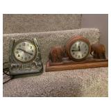 Lot of 2 Vintage Sessions Mantel Clocks with Animal Motifs - Elephant Carving & Horse Design