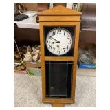 Vintage E. Ingraham Landau Wall Pendulum Clock with Oak Case