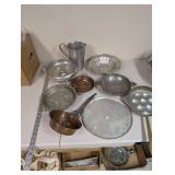 Assorted Vintage Metal Kitchenware Set with Trays, Bowls, and Pans