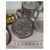Box Lot of Vintage Pewter, Silver, and Aluminum Tableware and Glasses