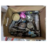 Box Lot of Vintage Pewter, Silver, and Aluminum Tableware and Glasses