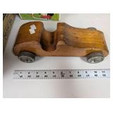 Vintage Toy Set with Tom Thumb Cash Register, Metal Stove, Wooden Car, and Record Collection