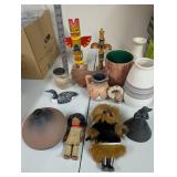 Collection of Native American Style Figurines, Pottery, Dolls, and Totem Decor