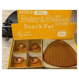 Indiana Glass Daisy & Button Antique Gold Snack Sets in Boxes