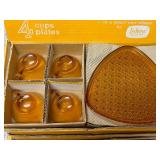 Indiana Glass Daisy & Button Antique Gold Snack Sets in Boxes