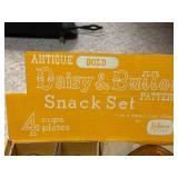 Indiana Glass Daisy & Button Antique Gold Snack Sets in Boxes