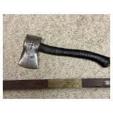 Vintage Wood Level and Hatchet with Wrapped Handle