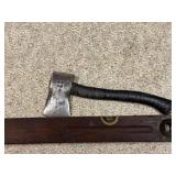Vintage Wood Level and Hatchet with Wrapped Handle