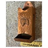 Hammered Solid Copper Match Holder with Embossed Pinecone Design