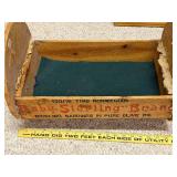 Vintage Wooden Box Cradle with Baby Sterling Brand Sardines Print