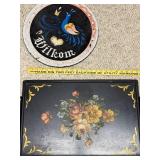 Decorative Hand-Painted Floral Tray and Wilkom Wall Plaque