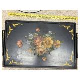 Decorative Hand-Painted Floral Tray and Wilkom Wall Plaque