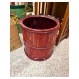 Vintage Red Wood Barrel Planter Pot