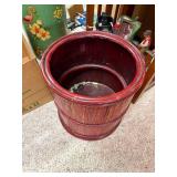 Vintage Red Wood Barrel Planter Pot