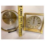 Set of 2 Gold Tone Desk Clocks - Kieninger and Bulova