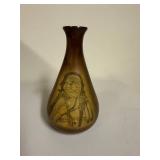 Vintage Handcrafted Vase with Native American Portrait Etching