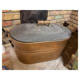 Antique Copper Boiler with Metal Lid and Wooden Handles