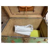 Antique Jas. A. Quirk Green Steamer Trunk with Brass Hardware